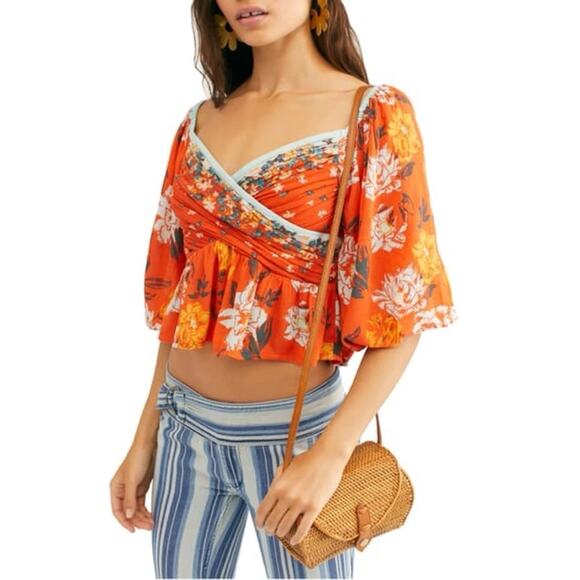 Free People Mirabella Floral Wrap Front Blouse - Picture 1 of 9